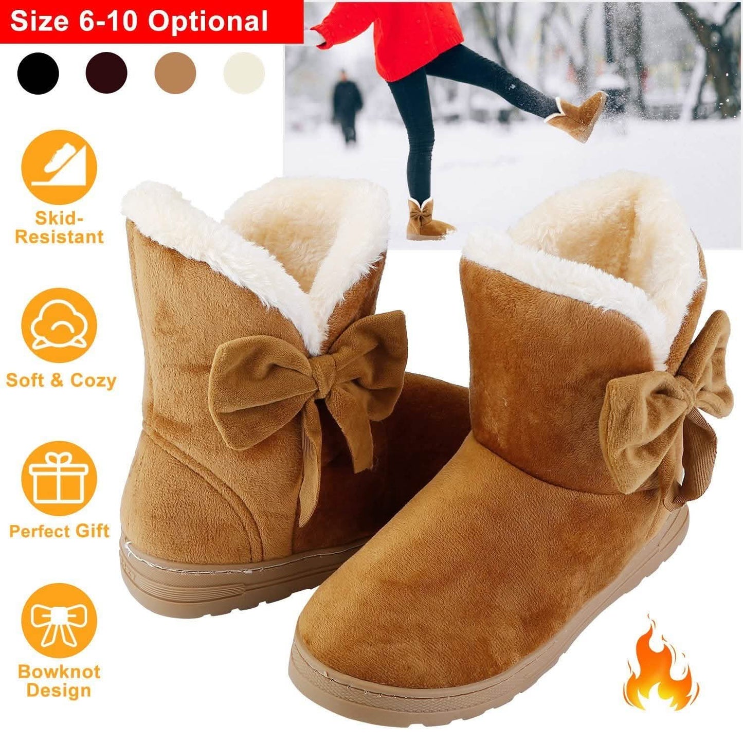 Womens Mid-Calf Winter Shoes with Anti Slip Rubber Base Bowknot DailySale