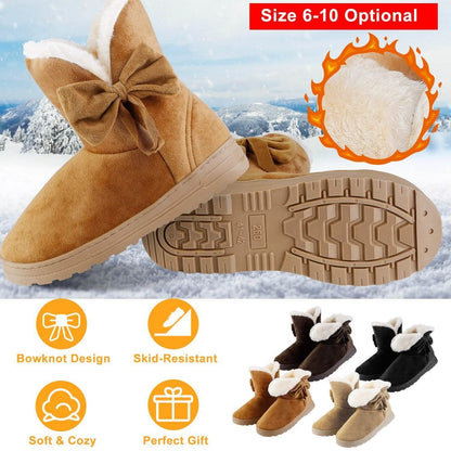 Womens Mid-Calf Winter Shoes with Anti Slip Rubber Base Bowknot DailySale