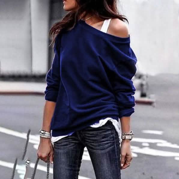 Women's New Fashion Style One Shoulder Soft Long Sleeve Top DailySale