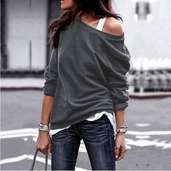 Women's New Fashion Style One Shoulder Soft Long Sleeve Top DailySale