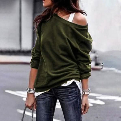 Women's New Fashion Style One Shoulder Soft Long Sleeve Top DailySale