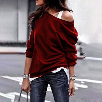 Women's New Fashion Style One Shoulder Soft Long Sleeve Top DailySale