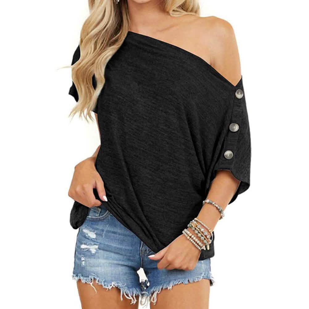 Women's Off Shoulder Button Down Short Sleeve Shirt DailySale