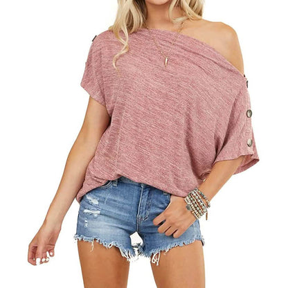 Women's Off Shoulder Button Down Short Sleeve Shirt DailySale