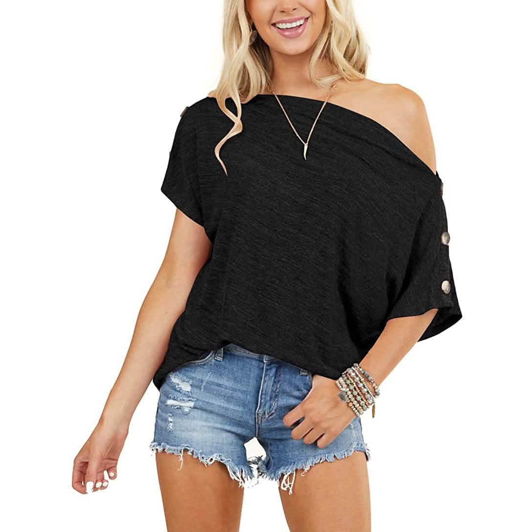 Women's Off Shoulder Button Down Short Sleeve Shirt DailySale