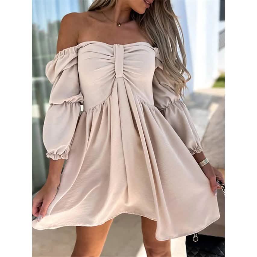 Women's Off Shoulder Casual Puff Sleeve Dress DailySale