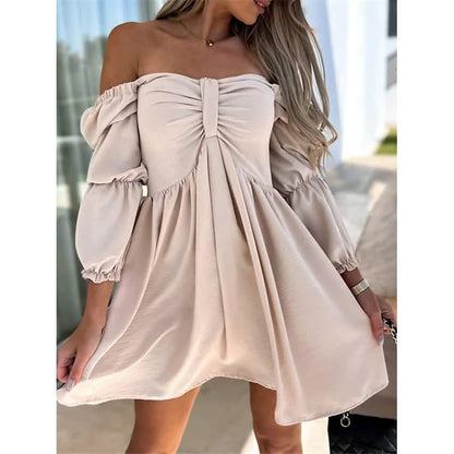 Women's Off Shoulder Casual Puff Sleeve Dress DailySale