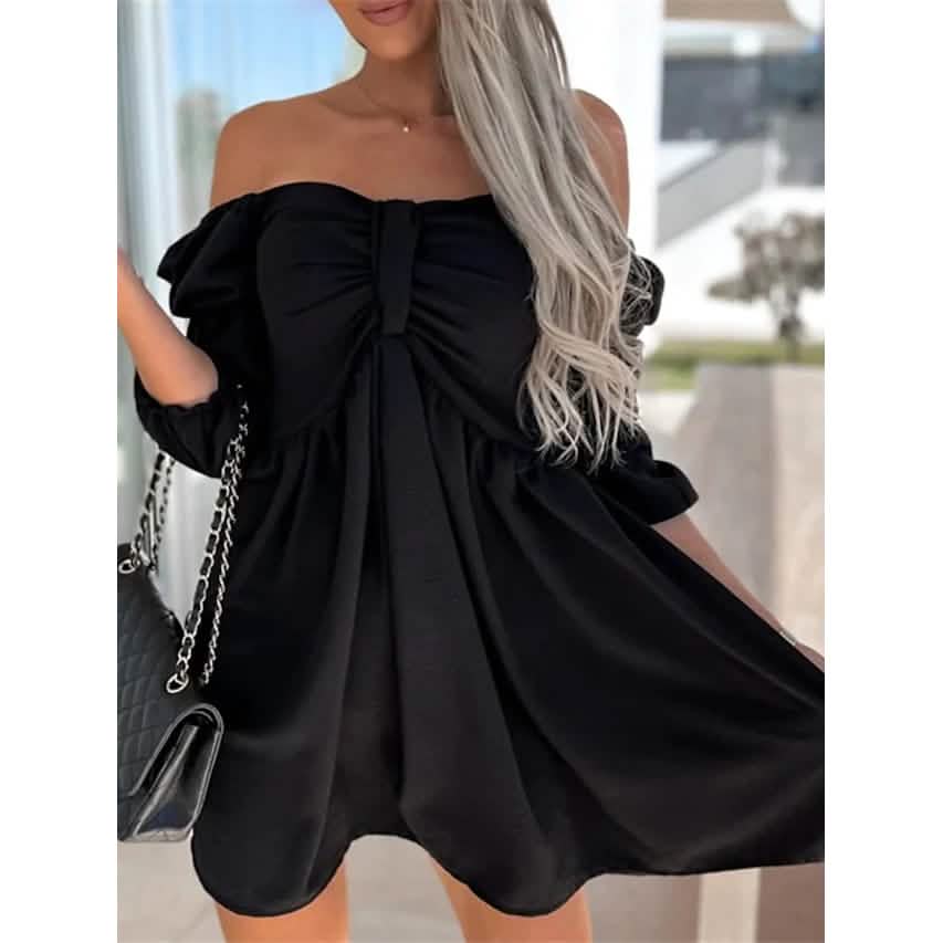 Women's Off Shoulder Casual Puff Sleeve Dress DailySale