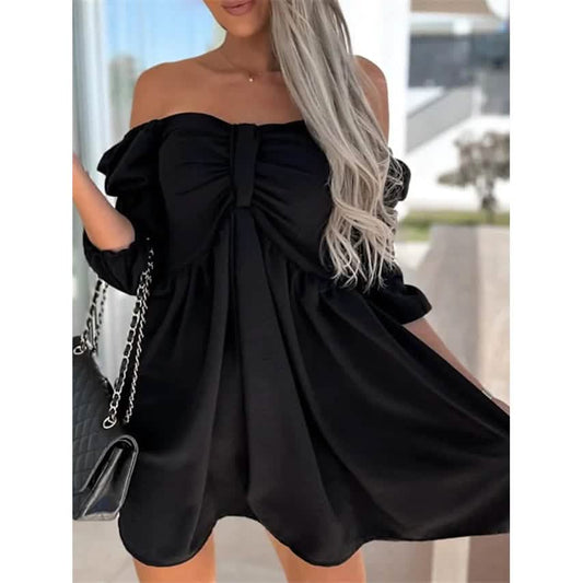 Women's Off Shoulder Casual Puff Sleeve Dress DailySale