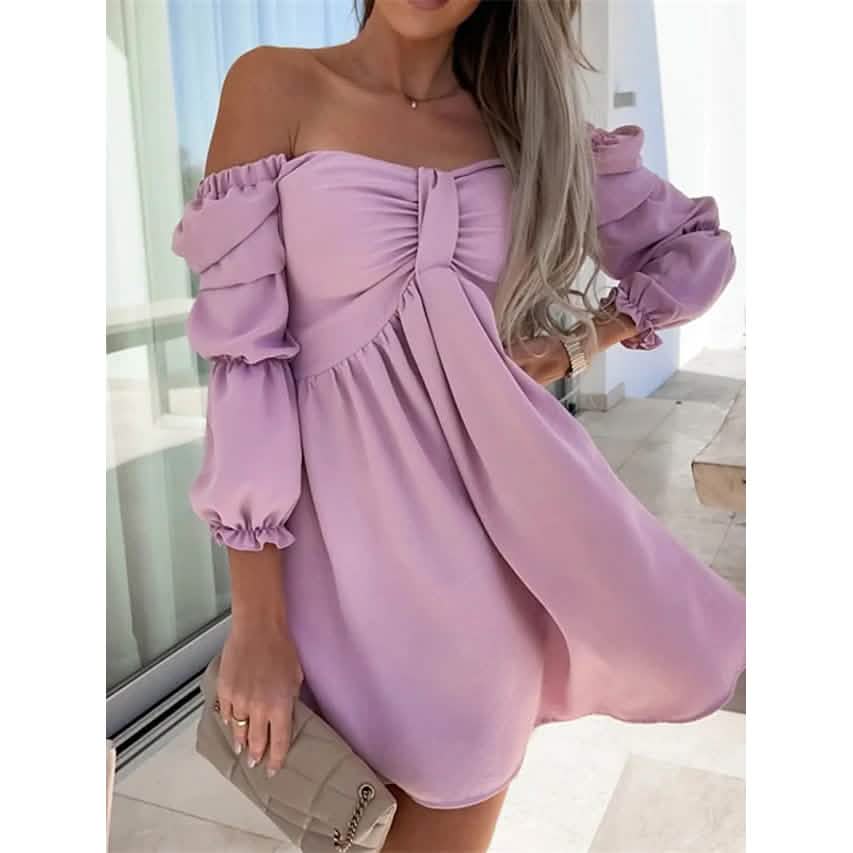 Women's Off Shoulder Casual Puff Sleeve Dress DailySale
