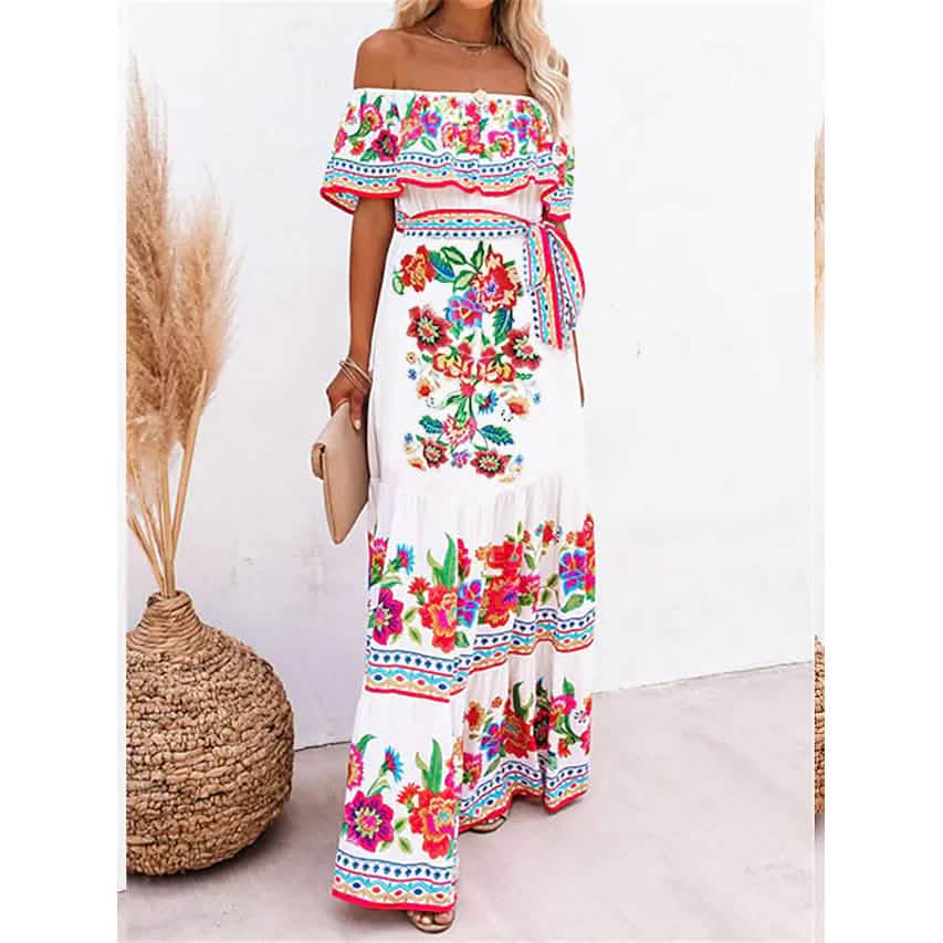 Women's Off Shoulder Print Dress DailySale
