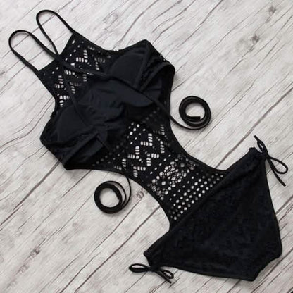 Women's One-Piece Bikini Solid Crochet Swimsuit DailySale