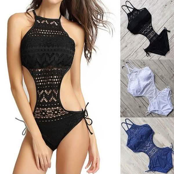 Women's One-Piece Bikini Solid Crochet Swimsuit DailySale