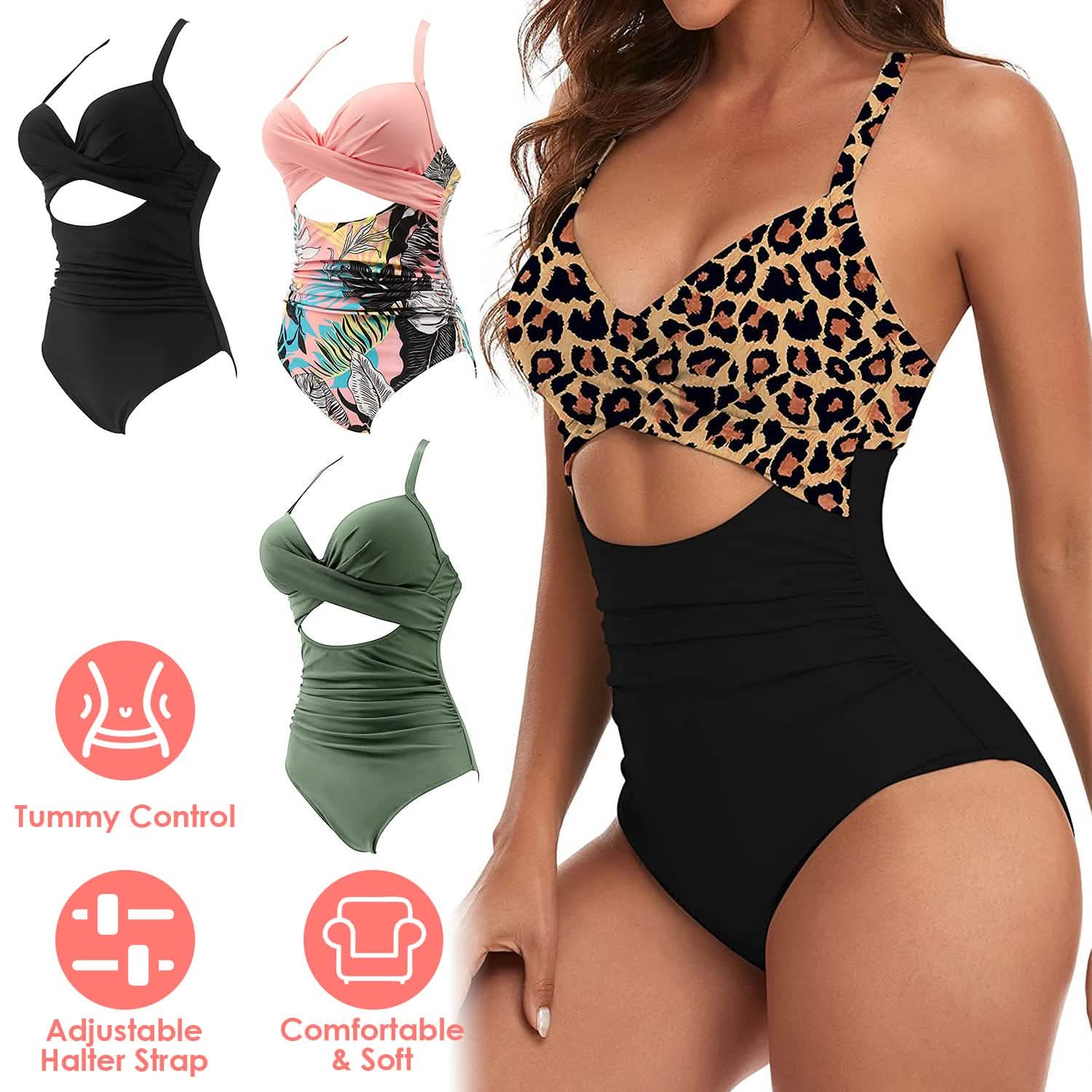 Women's One Piece High Waist Swimwear Tummy Control Cutout DailySale
