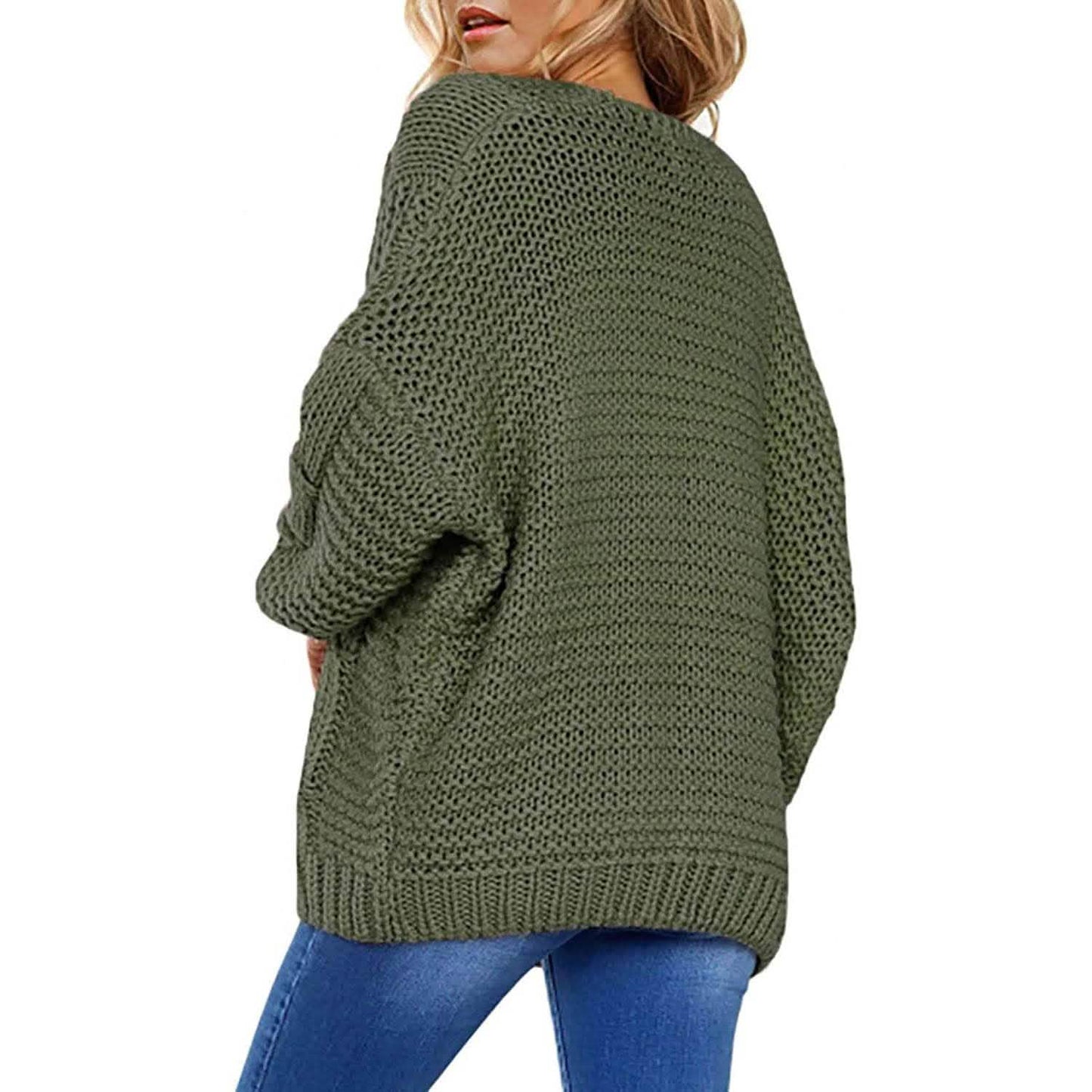 Womens Open Front Long Sleeve Chunky Knit Cardigan Sweaters Loose Outwear Coat DailySale