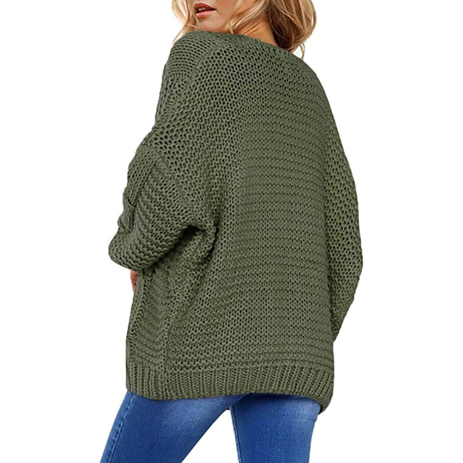 Womens Open Front Long Sleeve Chunky Knit Cardigan Sweaters Loose Outwear Coat DailySale