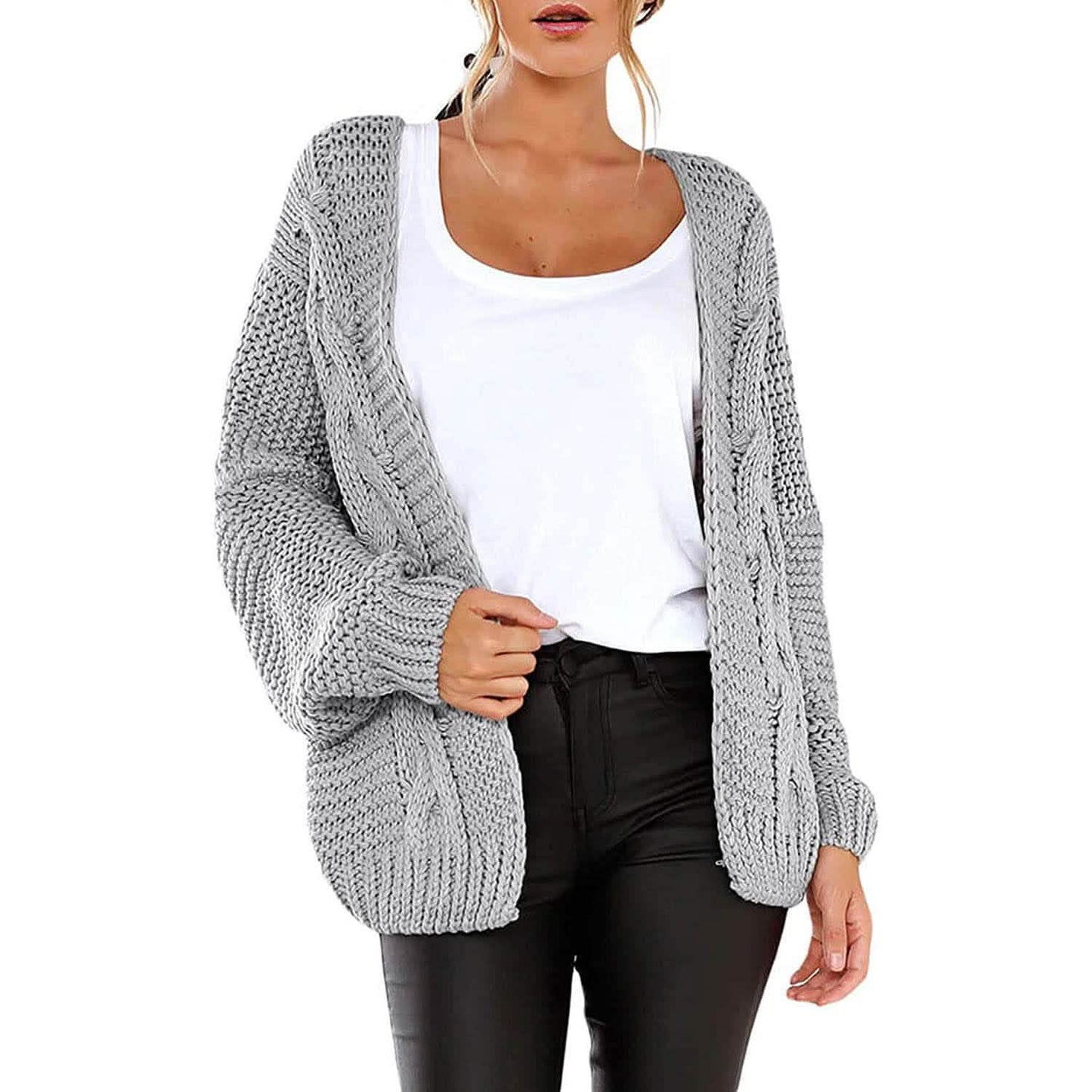 Womens Open Front Long Sleeve Chunky Knit Cardigan Sweaters Loose Outwear Coat DailySale