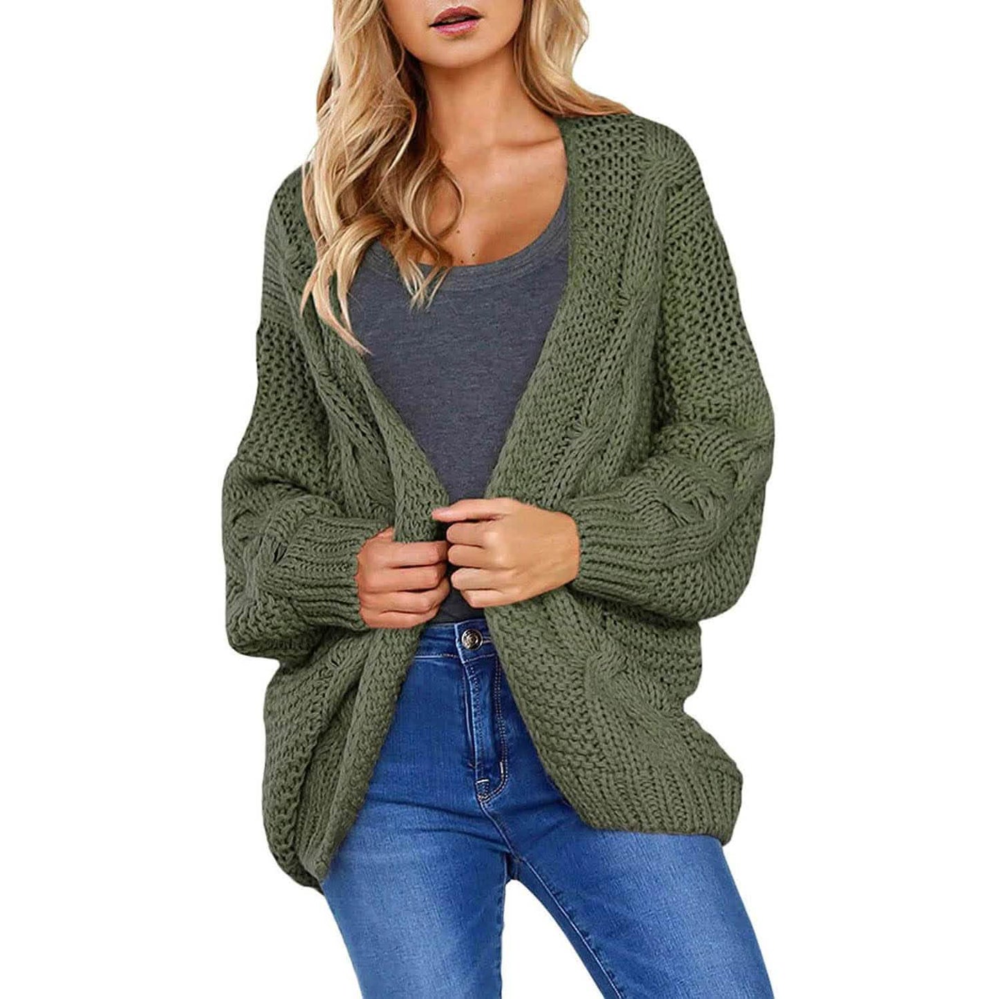 Womens Open Front Long Sleeve Chunky Knit Cardigan Sweaters Loose Outwear Coat DailySale
