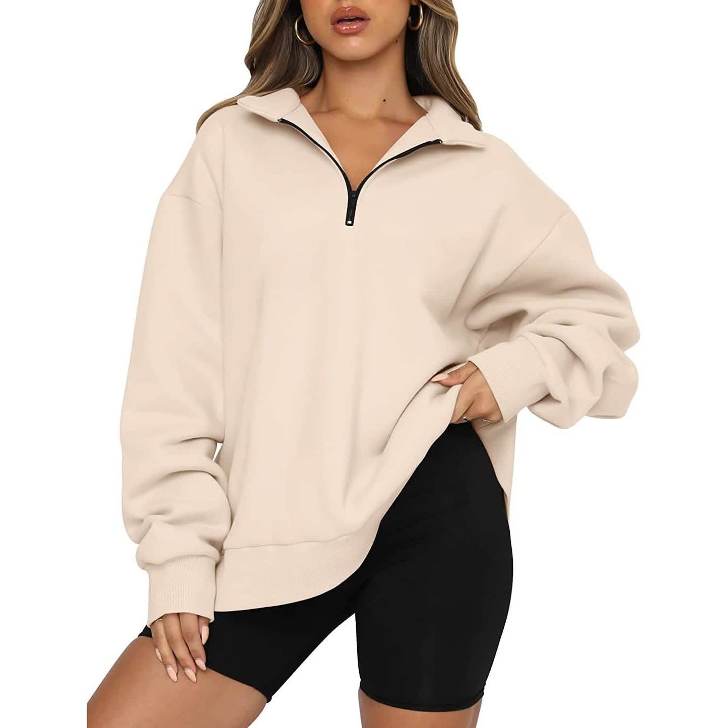 Womens Oversized Half Zip Pullover Long Sleeve Sweatshirt DailySale