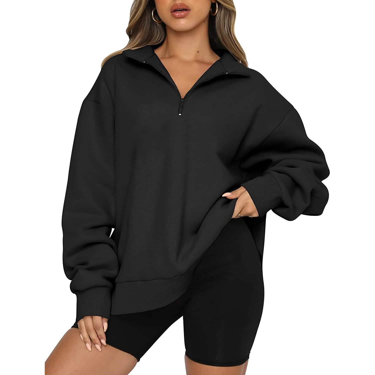 Womens Oversized Half Zip Pullover Long Sleeve Sweatshirt DailySale