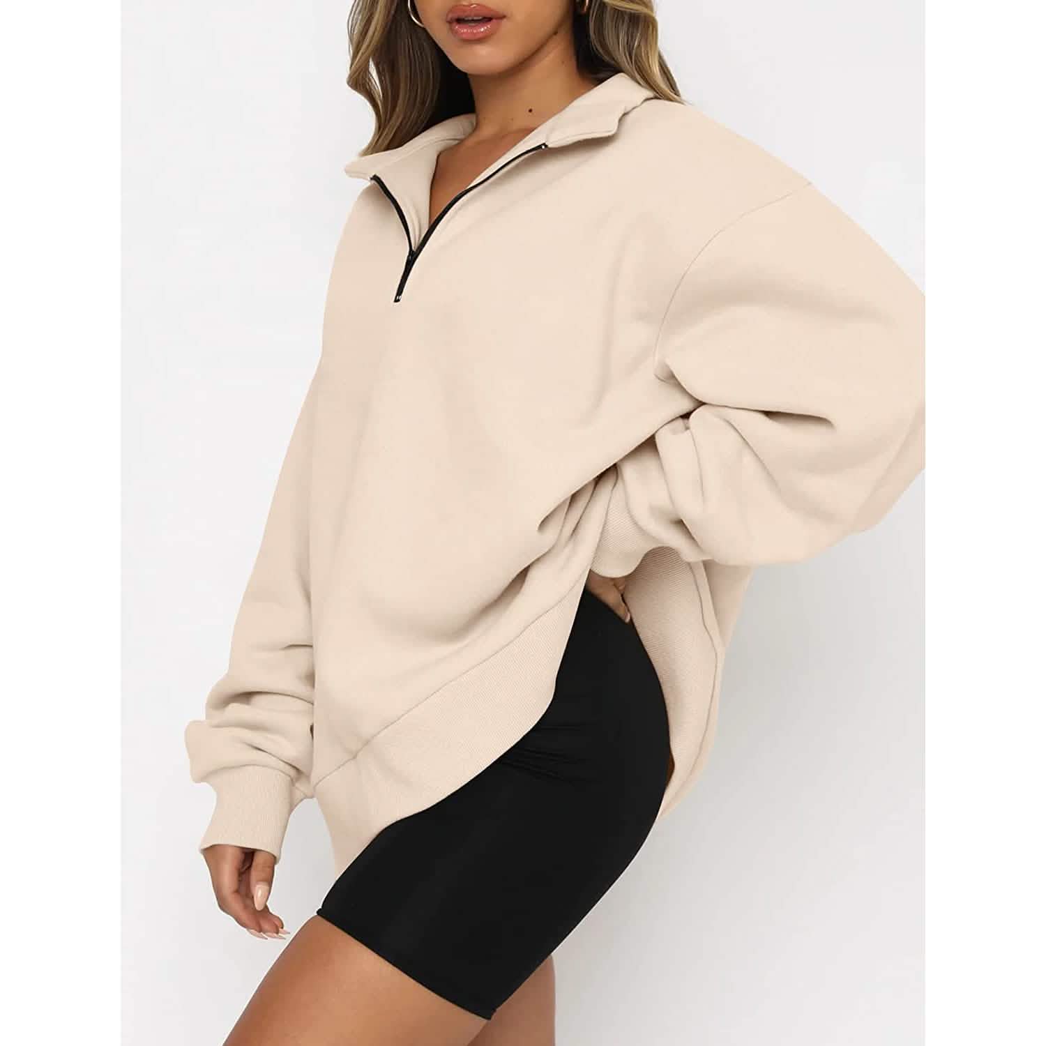 Womens Oversized Half Zip Pullover Long Sleeve Sweatshirt DailySale