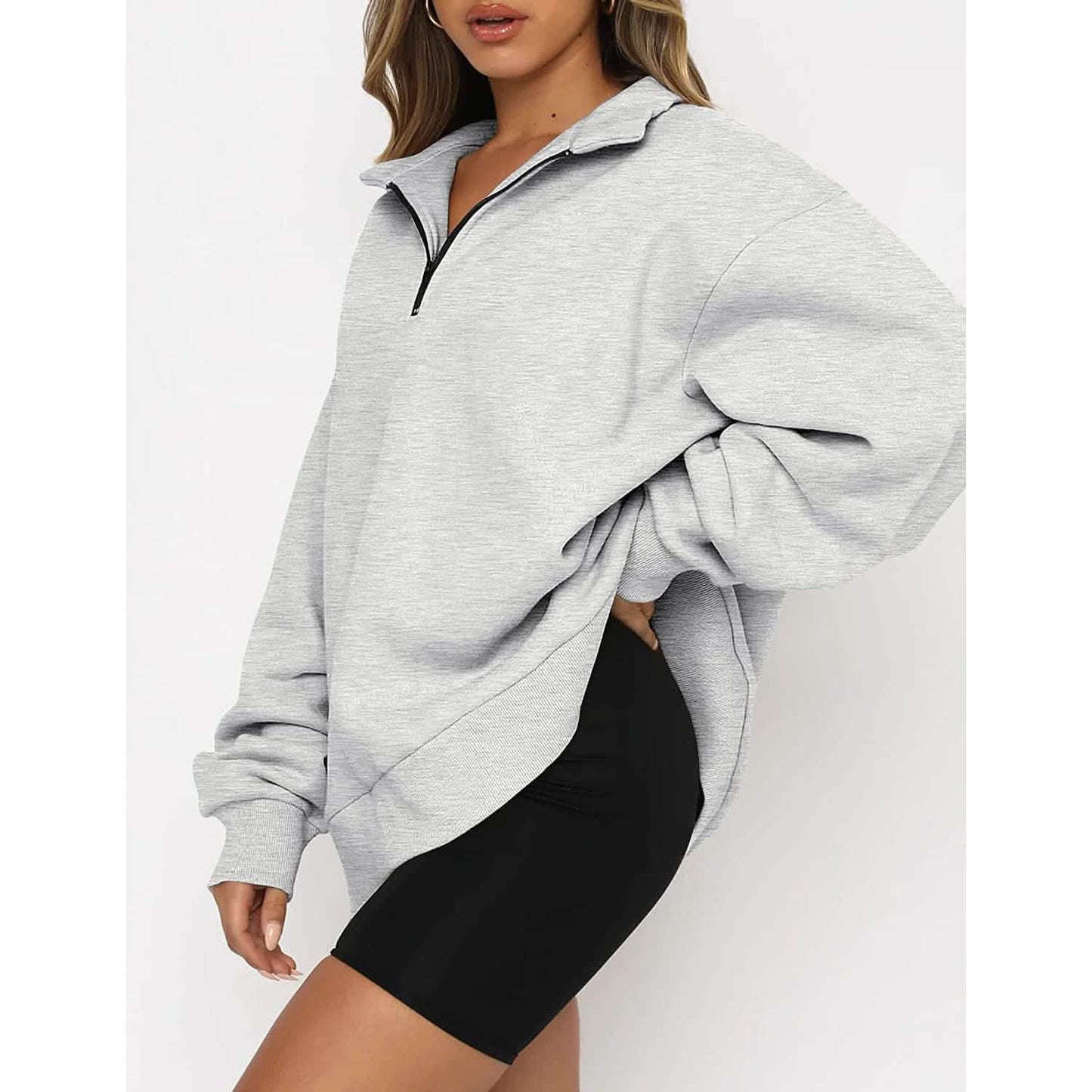 Womens Oversized Half Zip Pullover Long Sleeve Sweatshirt DailySale