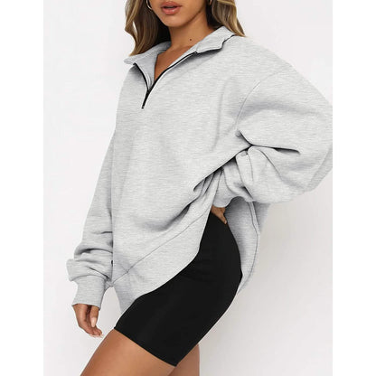 Womens Oversized Half Zip Pullover Long Sleeve Sweatshirt DailySale