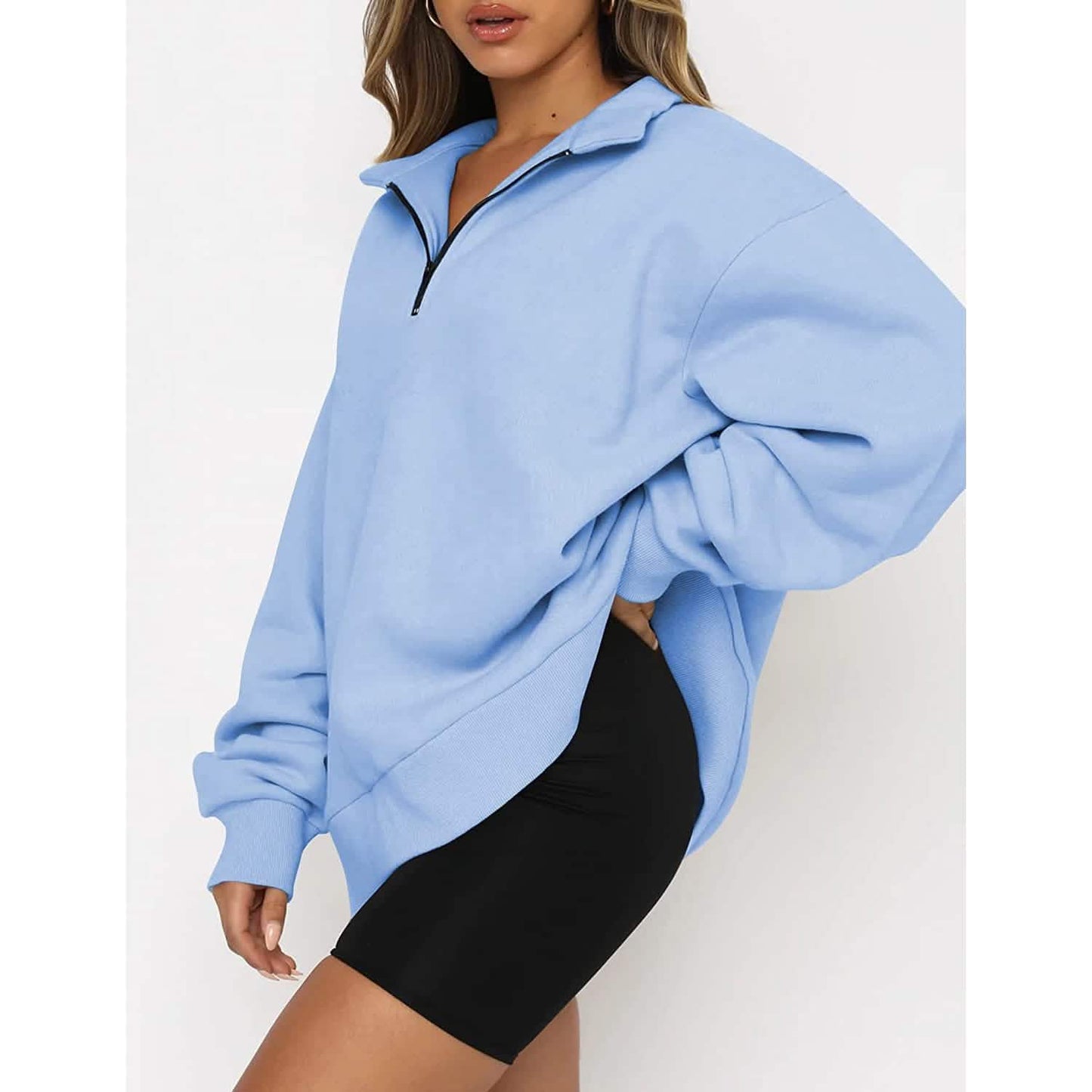 Womens Oversized Half Zip Pullover Long Sleeve Sweatshirt DailySale