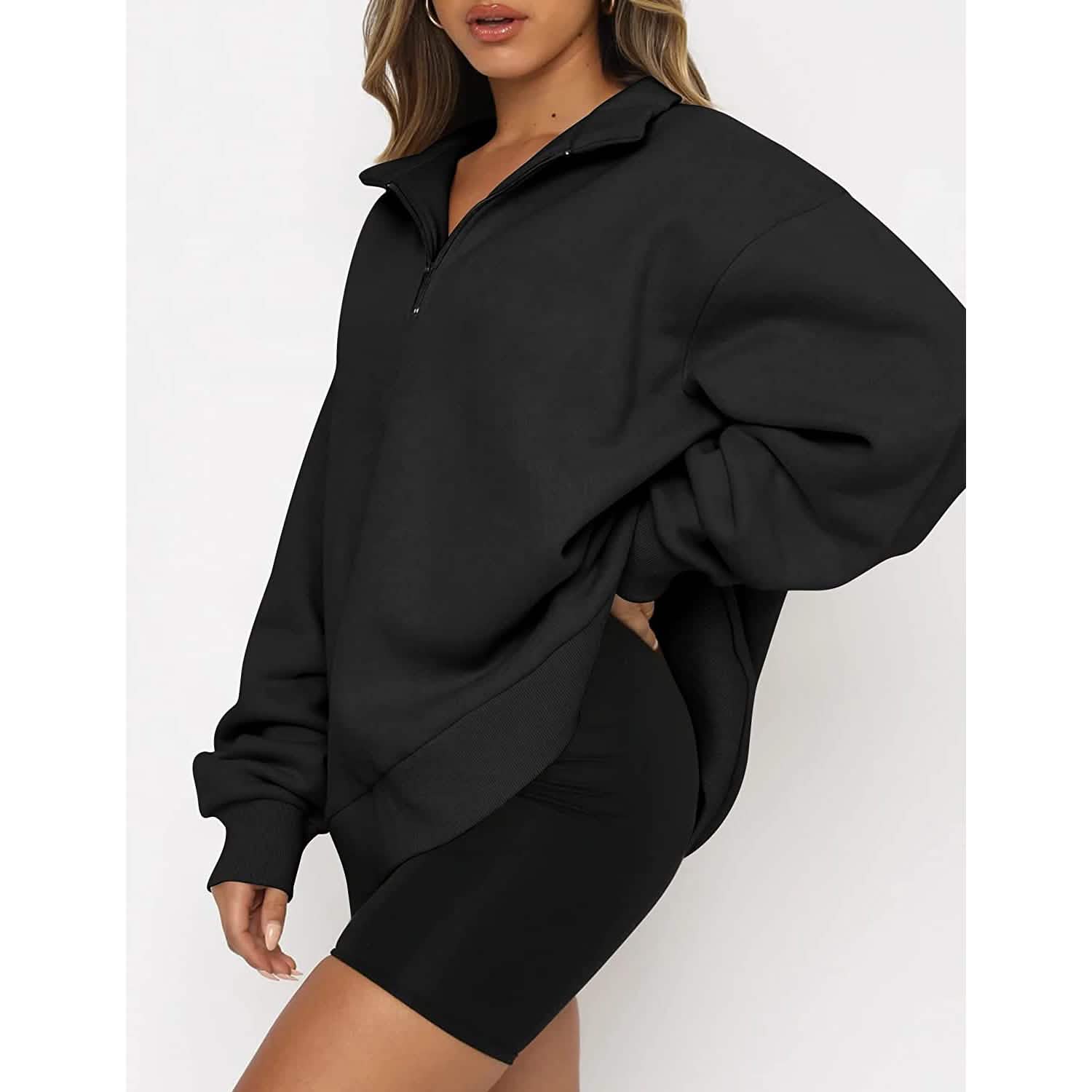 Womens Oversized Half Zip Pullover Long Sleeve Sweatshirt DailySale