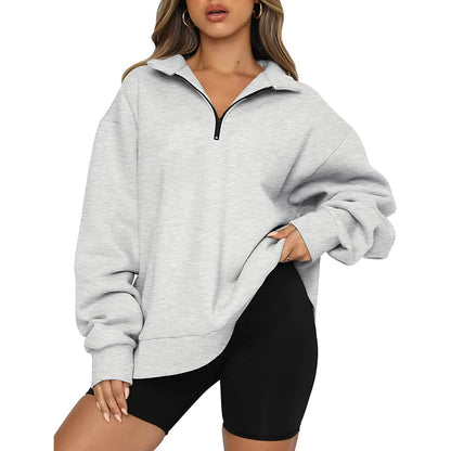Womens Oversized Half Zip Pullover Long Sleeve Sweatshirt DailySale
