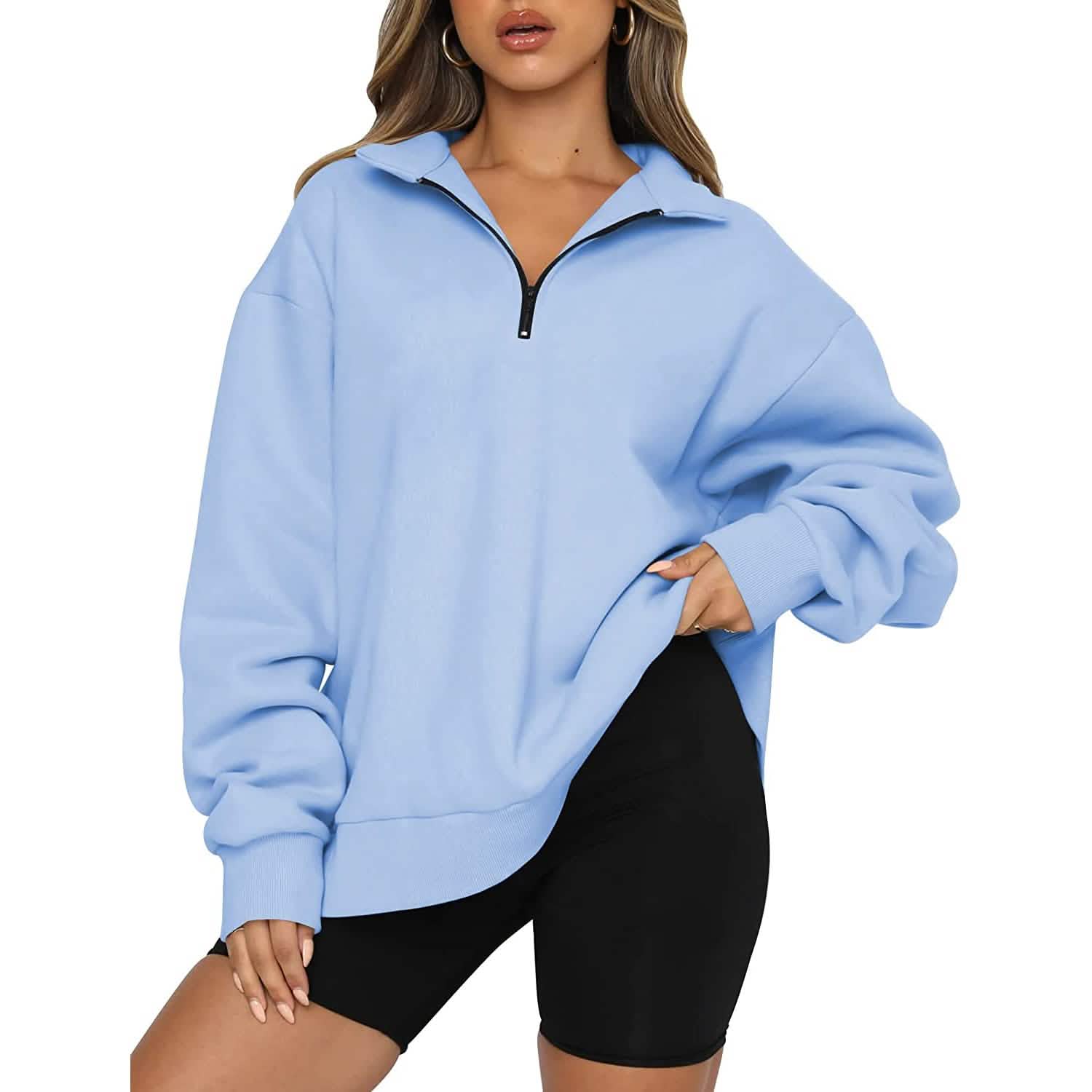Womens Oversized Half Zip Pullover Long Sleeve Sweatshirt DailySale