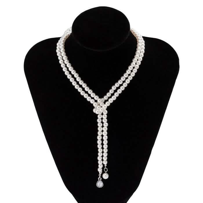 Women's Elegant Multi-Layered Faux Pearl Necklace, Boho Tassel Pendant, Dual-Strand Jewelry DailySale