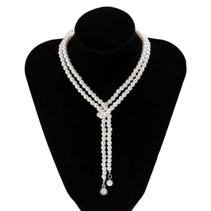 Women's Elegant Multi-Layered Faux Pearl Necklace, Boho Tassel Pendant, Dual-Strand Jewelry DailySale