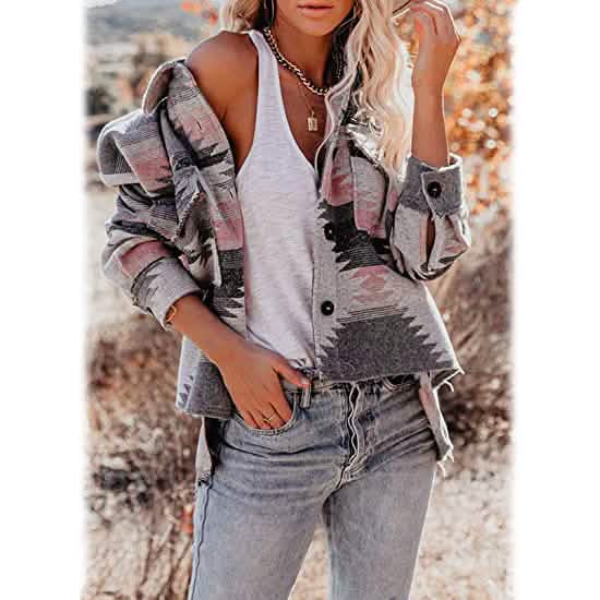 Women's Plaid Long Sleeve Button Down Collar Coat DailySale