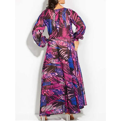 Women's Plus Size A Line Dress Floral V Neck Print Lantern Sleeve DailySale