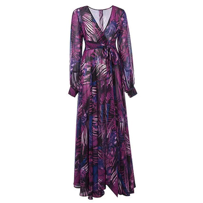 Women's Plus Size A Line Dress Floral V Neck Print Lantern Sleeve DailySale