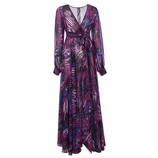 Women's Plus Size A Line Dress Floral V Neck Print Lantern Sleeve DailySale