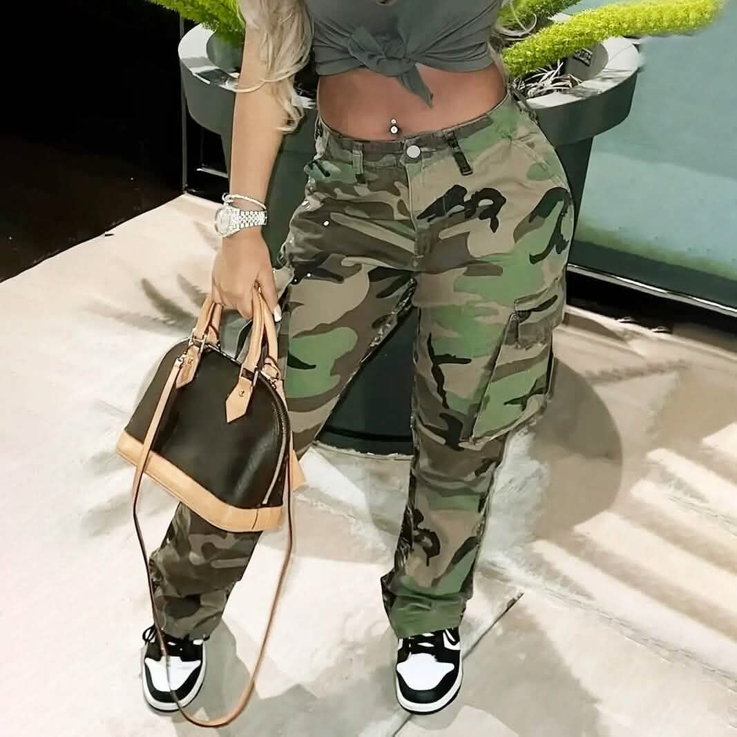 Women's Plus Size Camo Print Cargo Denim Pants DailySale