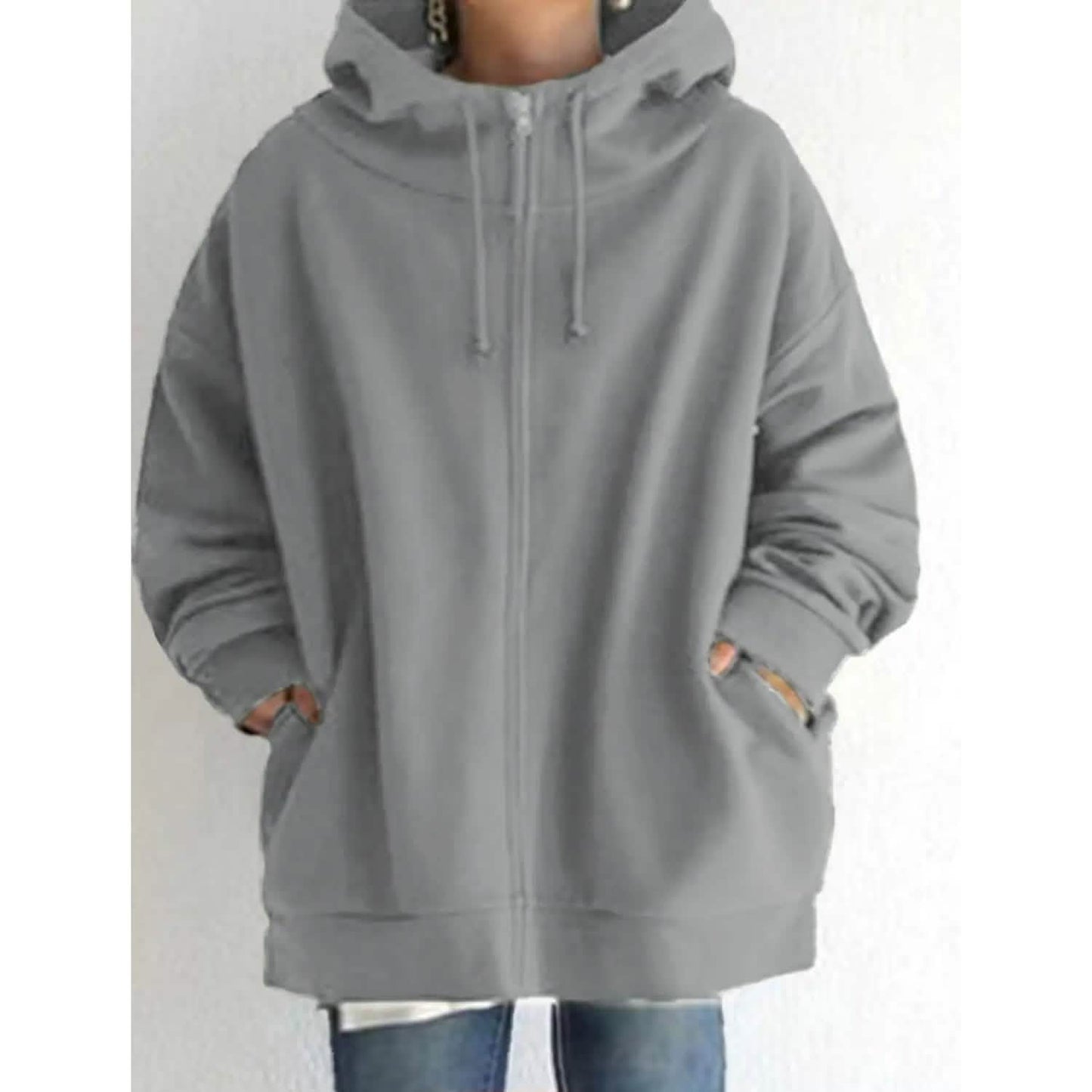 Women's Plus Size Jacket Zipper Pocket Solid Formal Long Sleeve DailySale