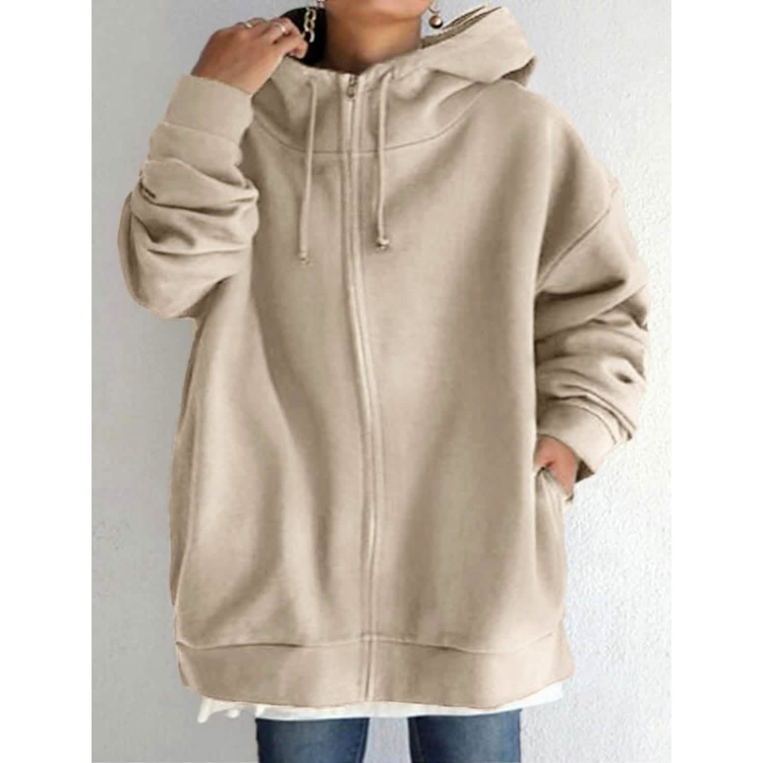 Women's Plus Size Jacket Zipper Pocket Solid Formal Long Sleeve DailySale