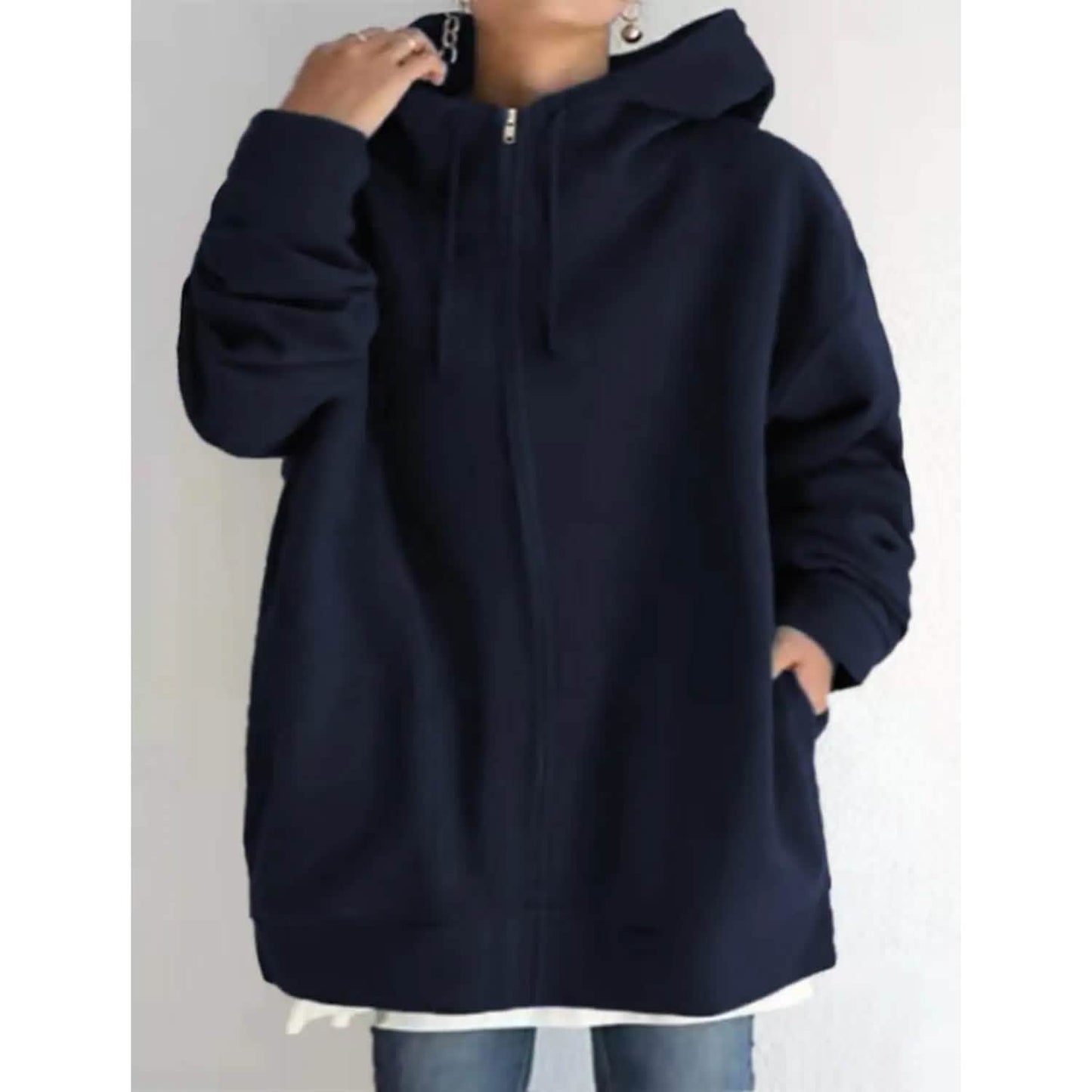 Women's Plus Size Jacket Zipper Pocket Solid Formal Long Sleeve DailySale