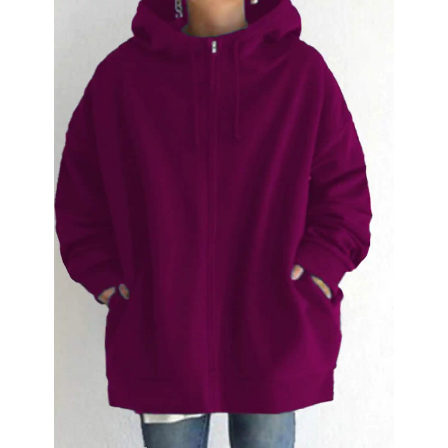 Women's Plus Size Jacket Zipper Pocket Solid Formal Long Sleeve DailySale