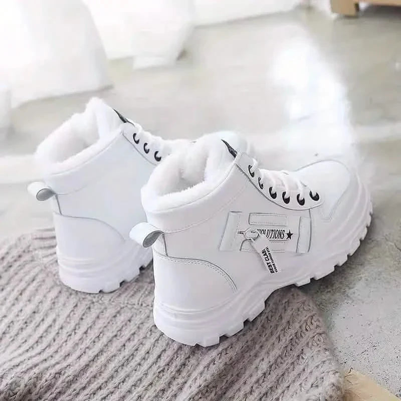 Women's Plush Lined Ankle Boots, Winter Warm Lace Up High Top Sneakers DailySale