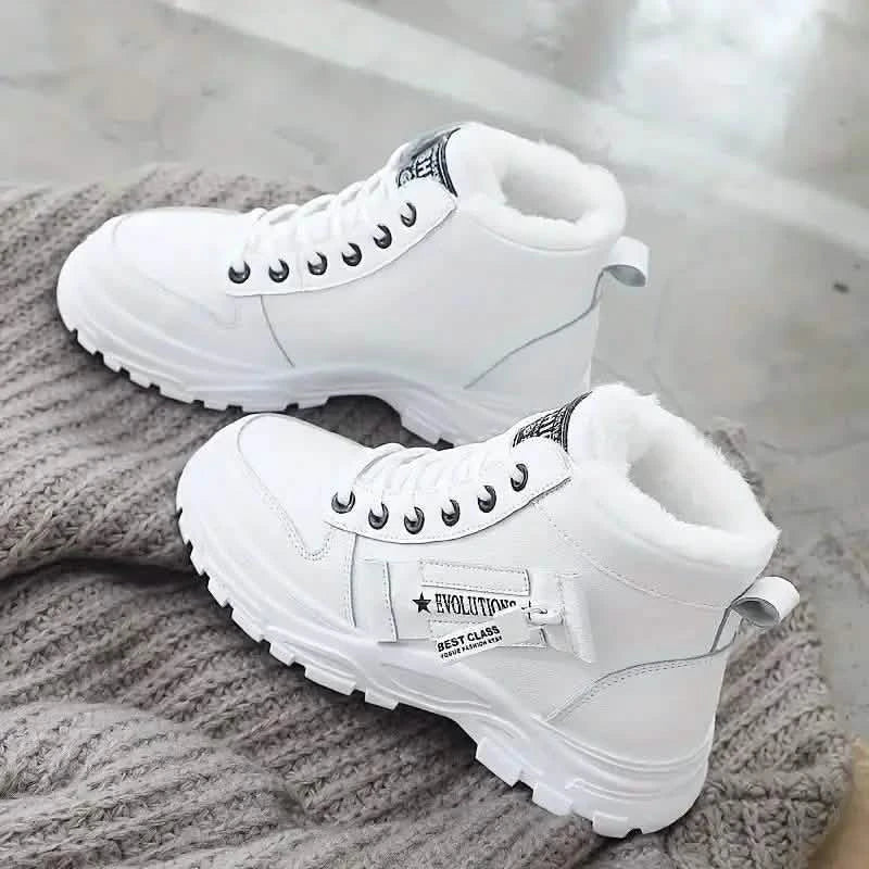 Women's Plush Lined Ankle Boots, Winter Warm Lace Up High Top Sneakers DailySale