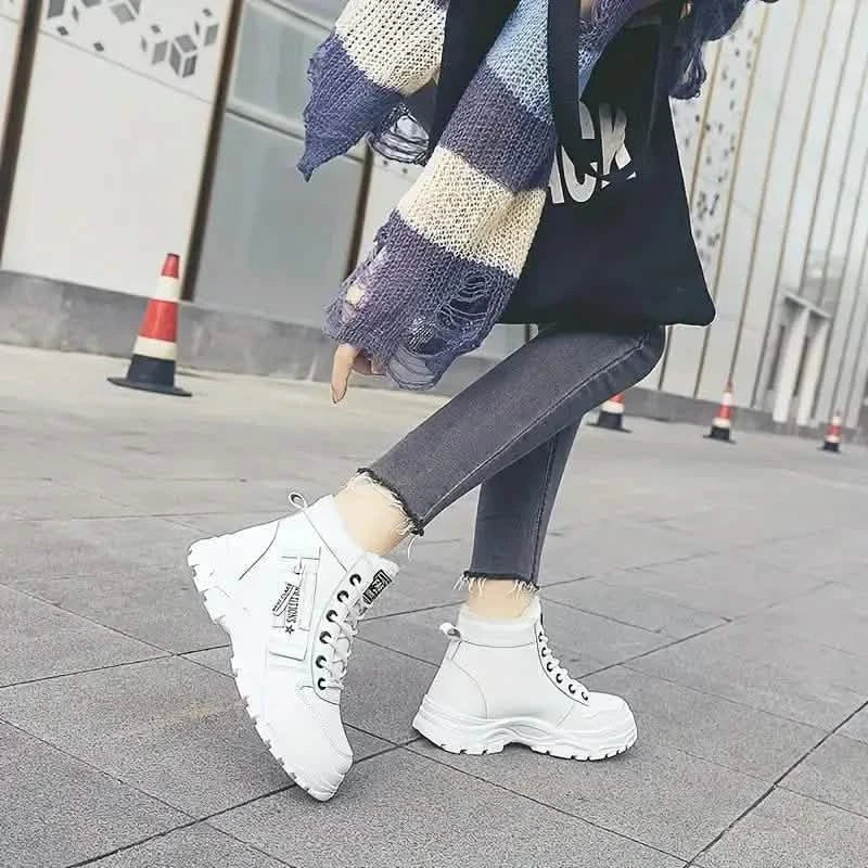 Women's Plush Lined Ankle Boots, Winter Warm Lace Up High Top Sneakers DailySale