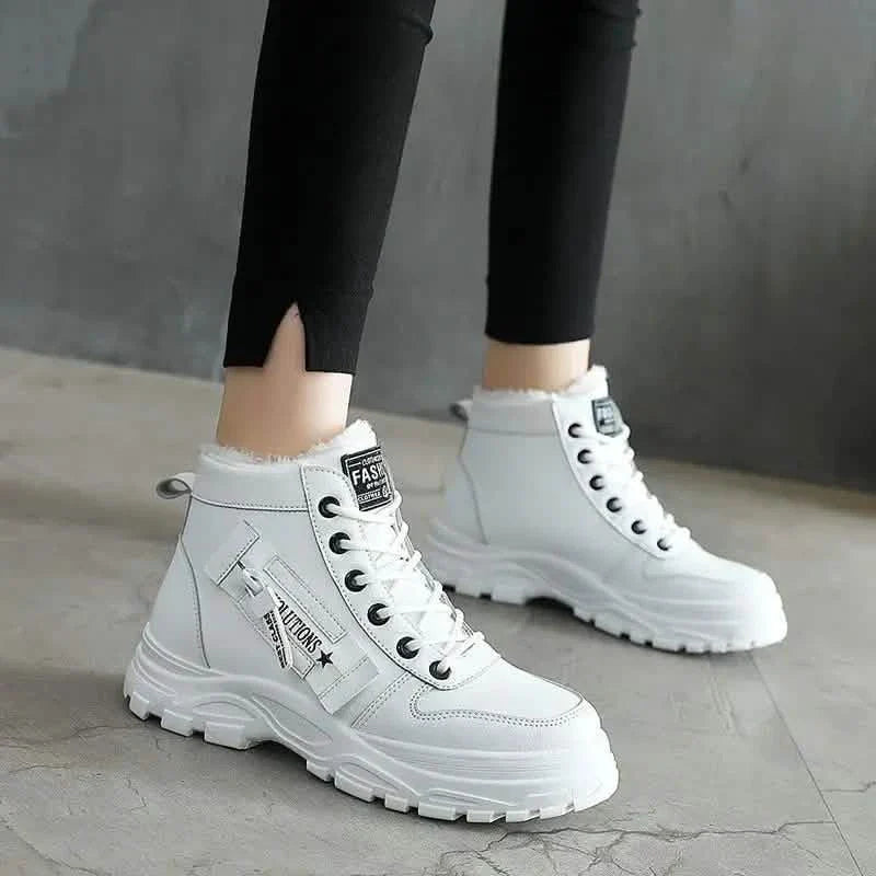 Women's Plush Lined Ankle Boots, Winter Warm Lace Up High Top Sneakers DailySale