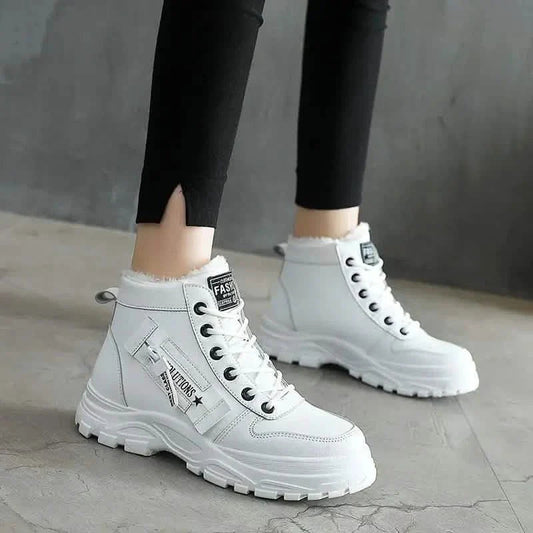 Women's Plush Lined Ankle Boots, Winter Warm Lace Up High Top Sneakers DailySale