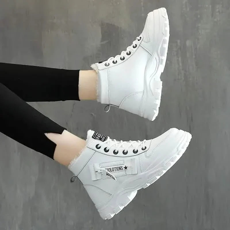 Women's Plush Lined Ankle Boots, Winter Warm Lace Up High Top Sneakers DailySale