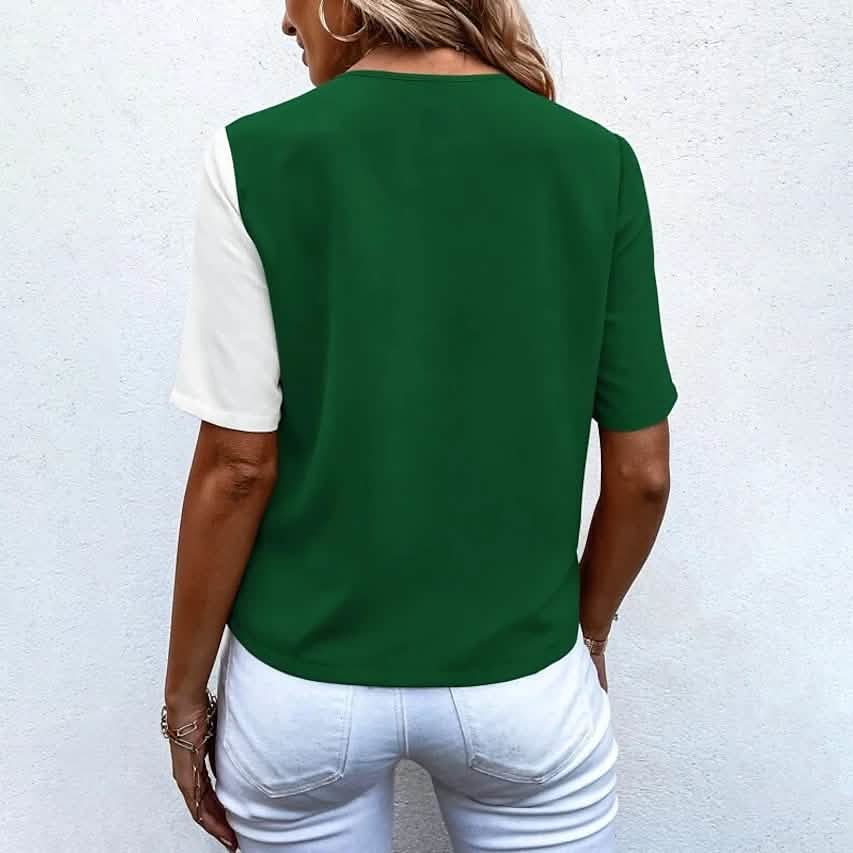 Women's Pocket Button V-Neck Short Sleeve Shirt DailySale