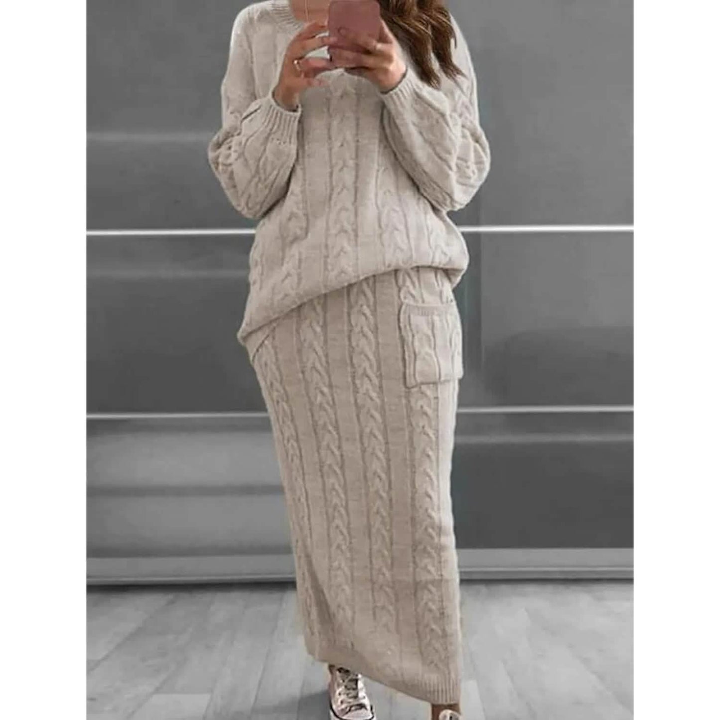 Women's Pocket Knitted Patchwork Solid Casual Long Sleeve Loose Sweater DailySale